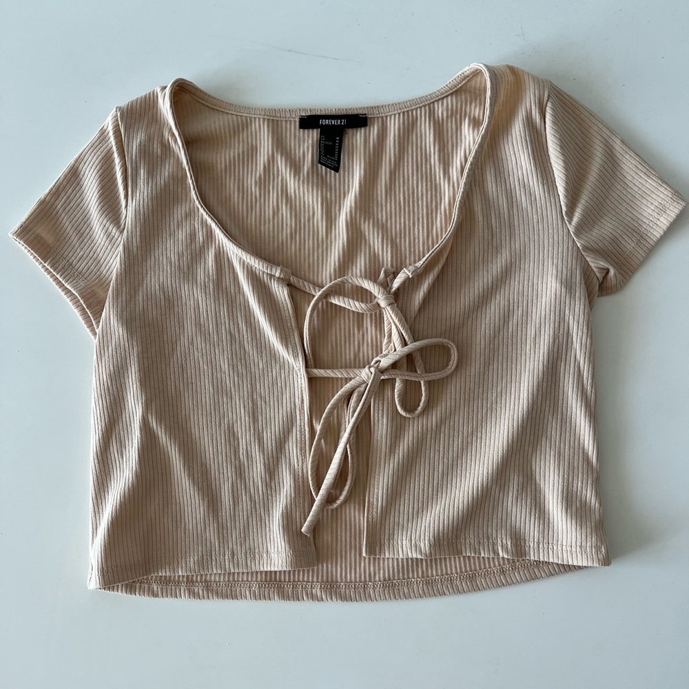 Tan Double Tie Front Crop Top | F21